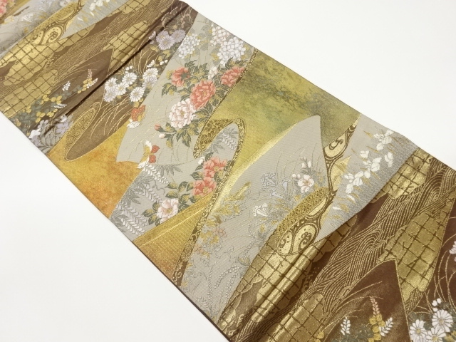 JAPANESE FUKURO OBI / WOVEN AUTUMN FLOWERS
